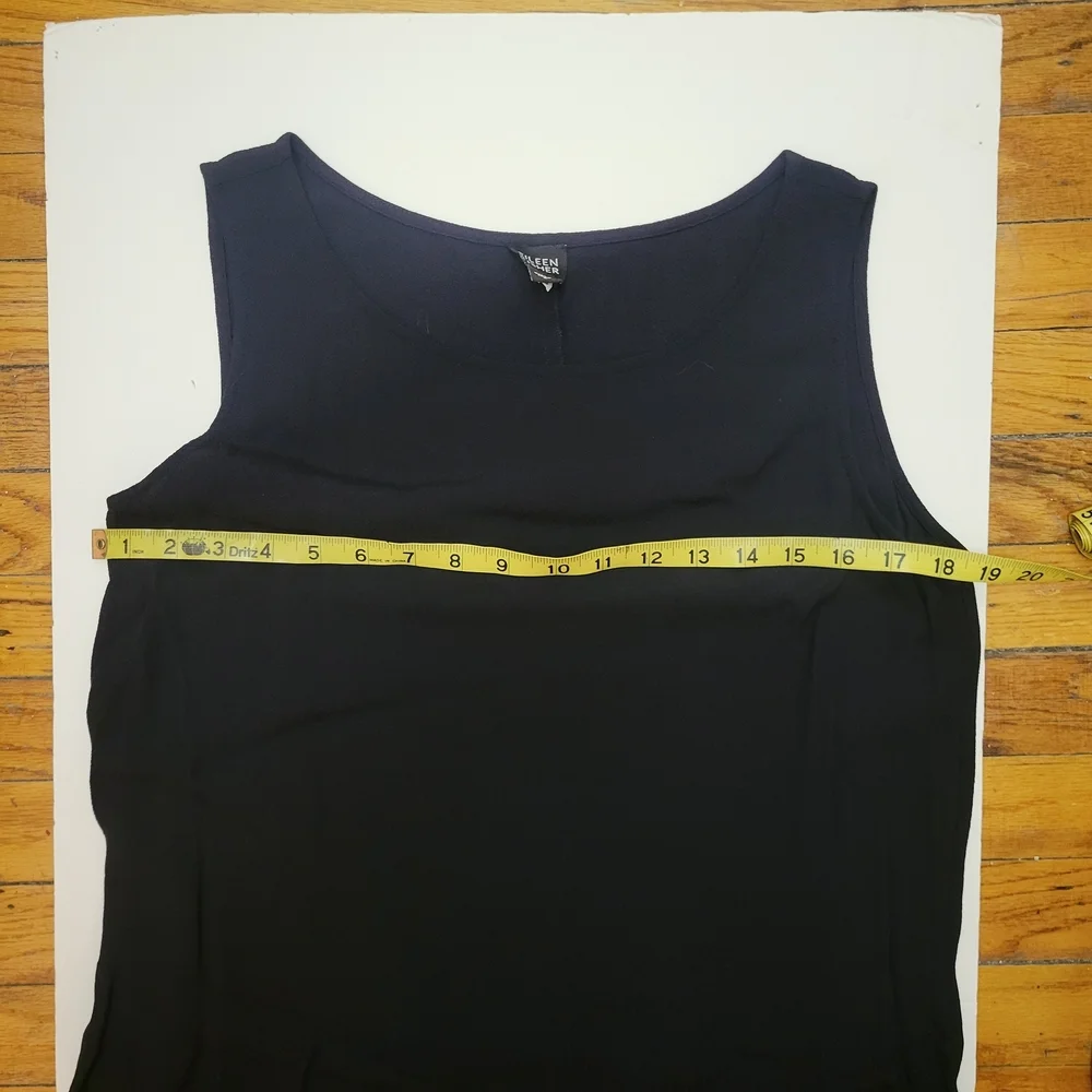 Eileen Fisher Blk Slvless Midi Dress L Minimalist Cottagecore Coastal Lagenlook‎